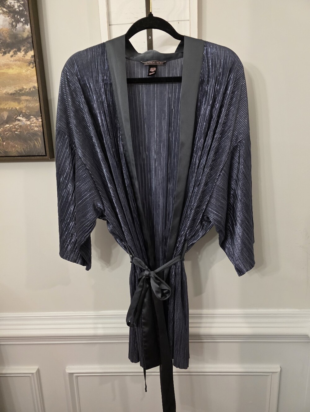 Victoria's Secret Blue Silver Lounge Luxe Shimmering Pleated Kimono Robe M/L